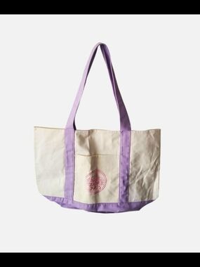 Tader Joe Cream Tote with Lavender Trim
